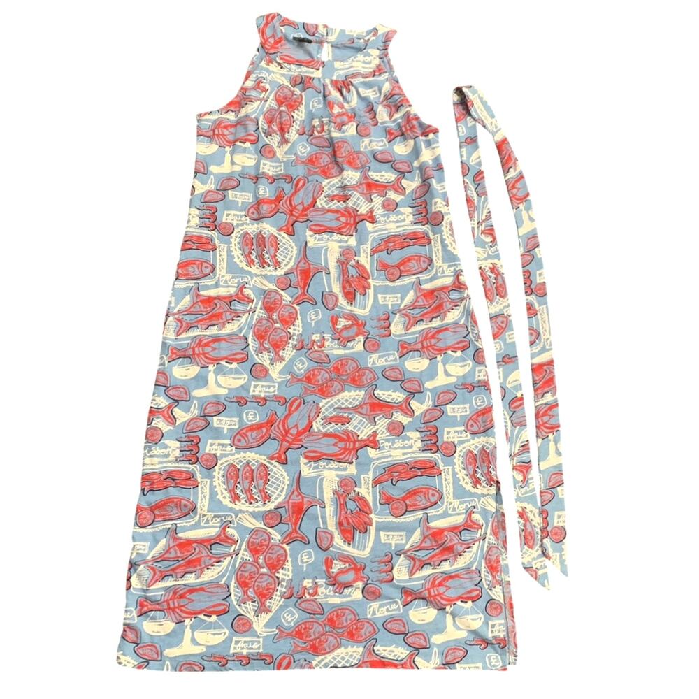 Talbots Womens Nantucket Slub Halter Midi Dress Large FISH MARKET Halter Shift - Picture 2 of 14